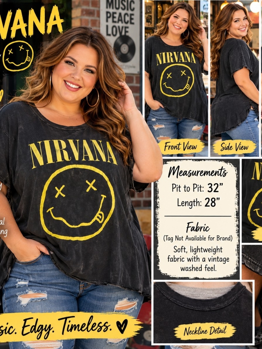 P34 🎸 Smells Like Vintage Style — Nirvana Tee 🖤💛4x